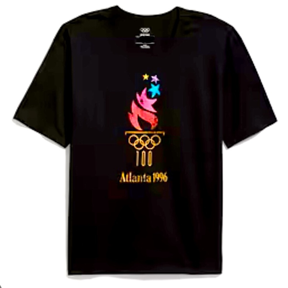 1996 Atlanta Olympics Men's Black T-shirt Size XL Flame Rings Logo (Pre-Owned)